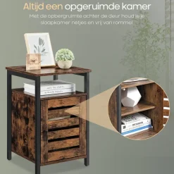 O'DADDY Industrieel Nachtkastje met Deur - 40x40x60 cm - Modern Bruin New