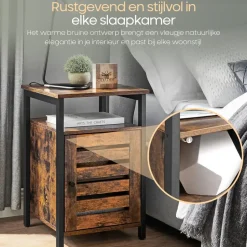 O'DADDY Industrieel Nachtkastje met Deur - 40x40x60 cm - Modern Bruin New