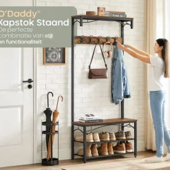 O'DADDY O’DADDY Kapstok met Schoenenrek – 15 Haken – 2-Laags – 80x32x178,5 cm