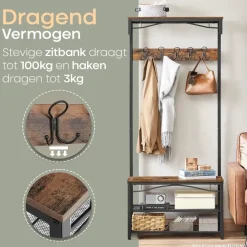 O'DADDY O’DADDY Kapstok met Schoenenrek – 15 Haken – 2-Laags – 80x32x178,5 cm