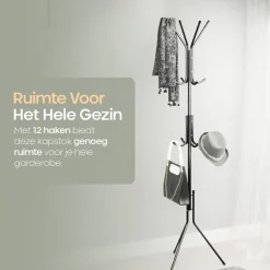 O'DADDY ® Kapstok Staand - Opbergrek - 12 Haken - Vrijstaand Garderoberek