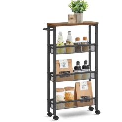 O'DADDY Keukentrolley - Industrieel Design - Bruin Hout/Zwart Metaal New