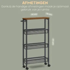 O'DADDY Keukentrolley - Industrieel Design - Bruin Hout/Zwart Metaal New