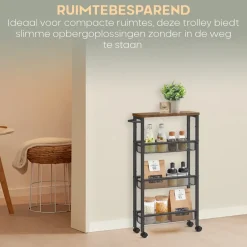 O'DADDY Keukentrolley - Industrieel Design - Bruin Hout/Zwart Metaal New