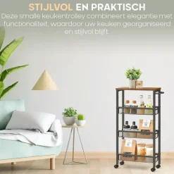 O'DADDY Keukentrolley - Industrieel Design - Bruin Hout/Zwart Metaal New