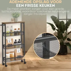 O'DADDY Keukentrolley - Industrieel Design - Bruin Hout/Zwart Metaal New