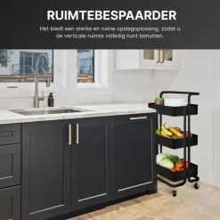 O'DADDY Keukentrolley - Zwart - 3 Lagen - 3 Manden - Verrijdbaar Best