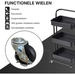 O'DADDY Keukentrolley - Zwart - 3 Lagen - 3 Manden - Verrijdbaar Best