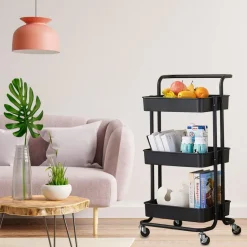 O'DADDY Keukentrolley - Zwart - 3 Lagen - 3 Manden - Verrijdbaar Best