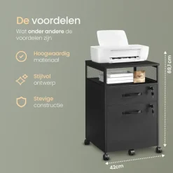 O'DADDY Ladekast - Nachtkastje - 44x42x69 cm - Zwart - Mobiel en Duurzaam Sale