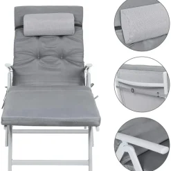 O'DADDY Opvouwbaar Ligbed met Hoofdsteun - 183x60x39 cm - Grijs Clearance