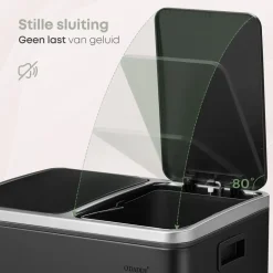 O'DADDY O’DADDY Prullenbak 60L - 2 Vakken - Voetbediening - Soft-Close - Zwart Discount