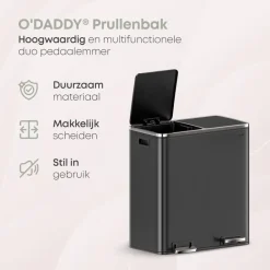 O'DADDY O’DADDY Prullenbak 60L - 2 Vakken - Voetbediening - Soft-Close - Zwart Discount