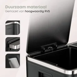 O'DADDY O’DADDY Prullenbak 60L - 2 Vakken - Voetbediening - Soft-Close - Zwart Discount