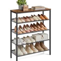 O'DADDY Schoenenrek 5-Laags - Industrieel Design - Bruin Hout/Zwart Metaal Sale