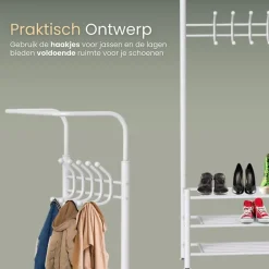 O'DADDY Staande Kapstok met Schoenenrek - Wit- 66x30x190 cm Best
