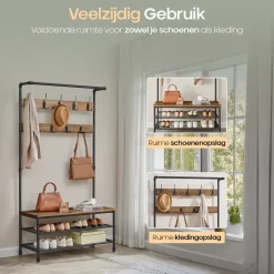 O'DADDY Staande Kapstok met Schoenenrek - 23 Haken - Bruin Outlet