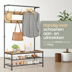 O'DADDY Staande Kapstok met Schoenenrek - 23 Haken - Bruin Outlet