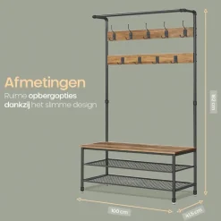 O'DADDY Staande Kapstok met Schoenenrek - 23 Haken - Bruin Outlet