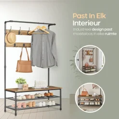 O'DADDY Staande Kapstok met Schoenenrek - 23 Haken - Bruin Outlet