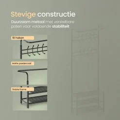 O'DADDY Staande Kapstok met Schoenenrek - Zwart Metaal Outlet