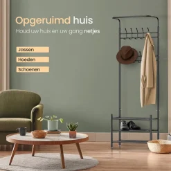 O'DADDY Staande Kapstok met Schoenenrek - Zwart Metaal Outlet