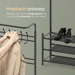 O'DADDY Staande Kapstok met Schoenenrek - Zwart Metaal Outlet