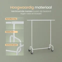 O'DADDY Verstelbaar Kledingrek op Wielen - 130 Kg Draagvermogen - Roestvrij Hot