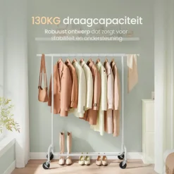 O'DADDY Verstelbaar Kledingrek op Wielen - 130 Kg Draagvermogen - Roestvrij Hot