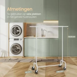 O'DADDY Verstelbaar Kledingrek op Wielen - 130 Kg Draagvermogen - Roestvrij Hot