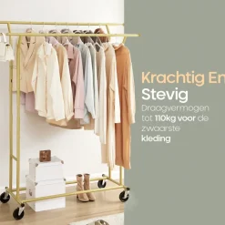 O'DADDY Verstelbaar Kledingrek op Wieltjes - Metaal - Goud - Tot 110 kg