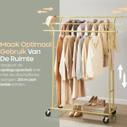 O'DADDY Verstelbaar Kledingrek op Wieltjes - Metaal - Goud - Tot 110 kg