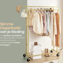O'DADDY Verstelbaar Kledingrek op Wieltjes - Metaal - Goud - Tot 110 kg
