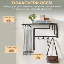 O'DADDY Wandkapstok met 5 Haken - Zwart/Donkergrijs - 66x30x27 cm Sale