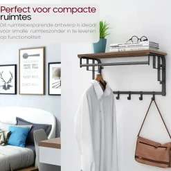 O'DADDY Wandkapstok met 5 Haken - 66x30x27 cm - Hangend - Bruin Outlet