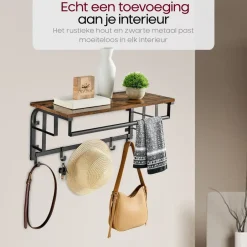 O'DADDY Wandkapstok met 5 Haken - 66x30x27 cm - Hangend - Bruin Outlet
