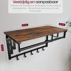 O'DADDY Wandkapstok met 5 Haken - 66x30x27 cm - Hangend - Bruin Outlet