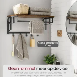 O'DADDY Wandkapstok met 5 Haken - 66x30x27 cm - Hangend - Bruin Outlet