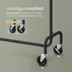 O'DADDY O’DADDY® Zwart Kledingrek - Verstelbaar & Stabiel tot 130kg - 4 Grote Wielen Clearance