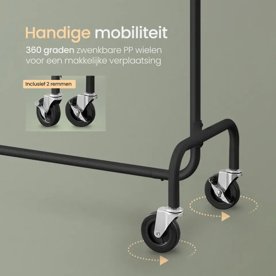 O'DADDY O’DADDY® Zwart Kledingrek - Verstelbaar & Stabiel tot 130kg - 4 Grote Wielen Clearance