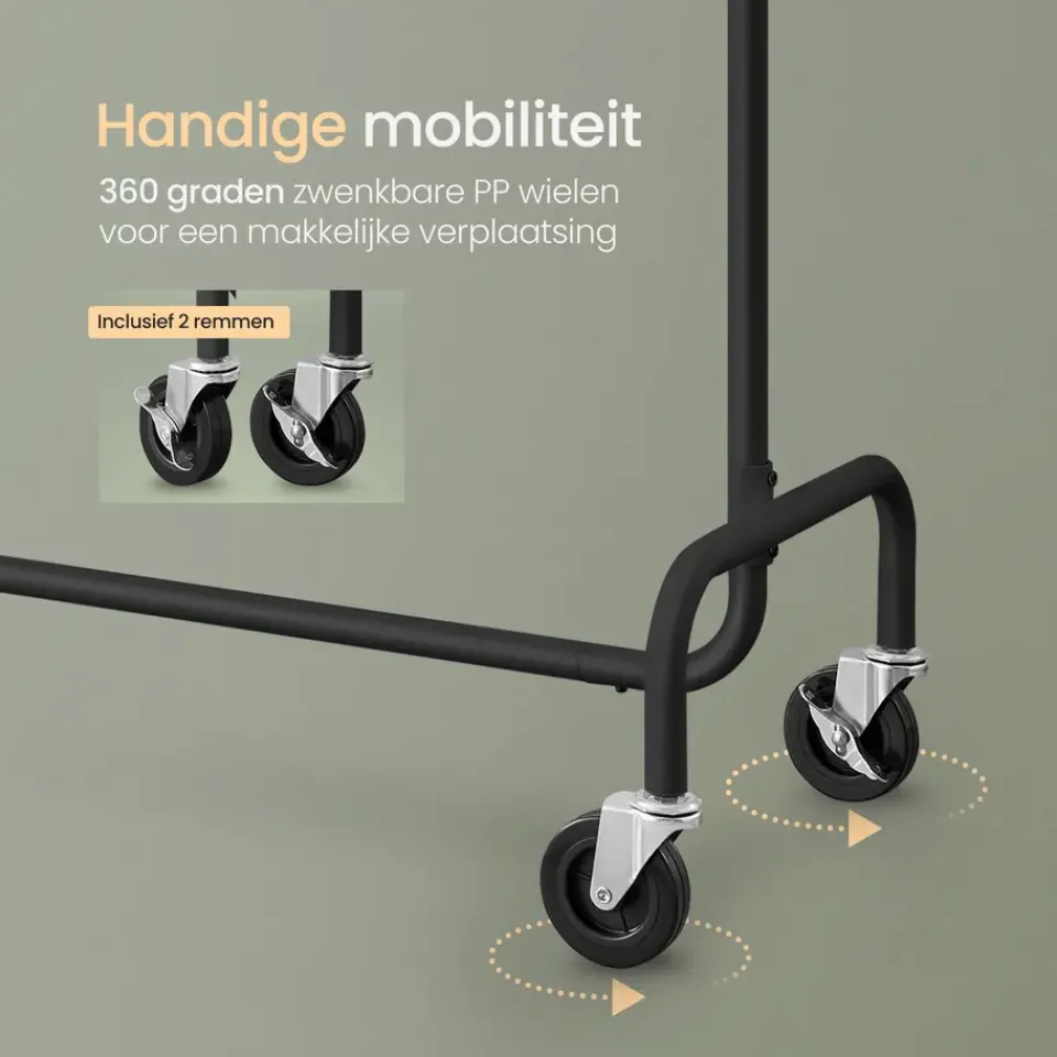 O'DADDY O’DADDY® Zwart Kledingrek - Verstelbaar & Stabiel tot 130kg - 4 Grote Wielen Clearance