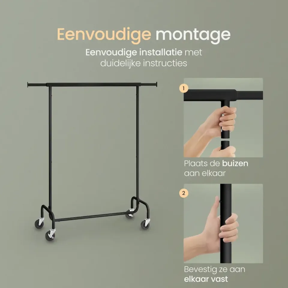 O'DADDY O’DADDY® Zwart Kledingrek - Verstelbaar & Stabiel tot 130kg - 4 Grote Wielen Clearance