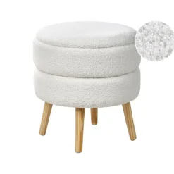 Leen Bakker OKATON - Hocker met opbergruimte - Wit - Bouclé