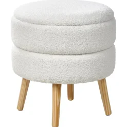 Leen Bakker OKATON - Hocker met opbergruimte - Wit - Bouclé