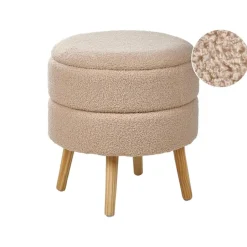 Leen Bakker OKATON - Hocker met opbergruimte - Beige - Bouclé New