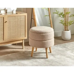 Leen Bakker OKATON - Hocker met opbergruimte - Beige - Bouclé New