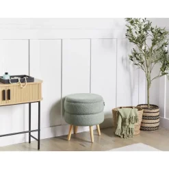 Leen Bakker OKATON - Hocker met opbergruimte - Groen - Bouclé Discount