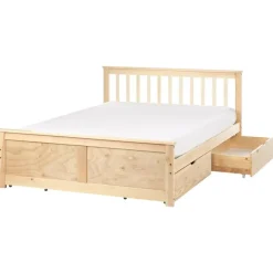 Beliani OLENDON - Bed met 4 lades - Lichtbruin - 140 x 200 cm - Dennenhout Discount