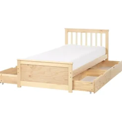 Beliani OLENDON - Bed met 4 lades - Lichtbruin - 90 x 200 cm - Dennenhout Discount