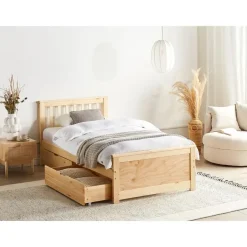 Beliani OLENDON - Bed met 4 lades - Lichtbruin - 90 x 200 cm - Dennenhout Discount